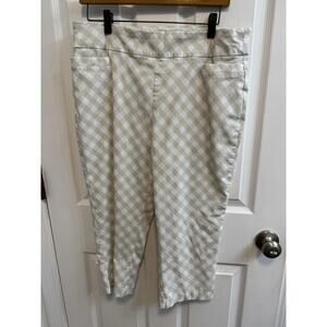 Kim Rogers 16 Tan White Check Capri Pants Pockets Stretch Preowned